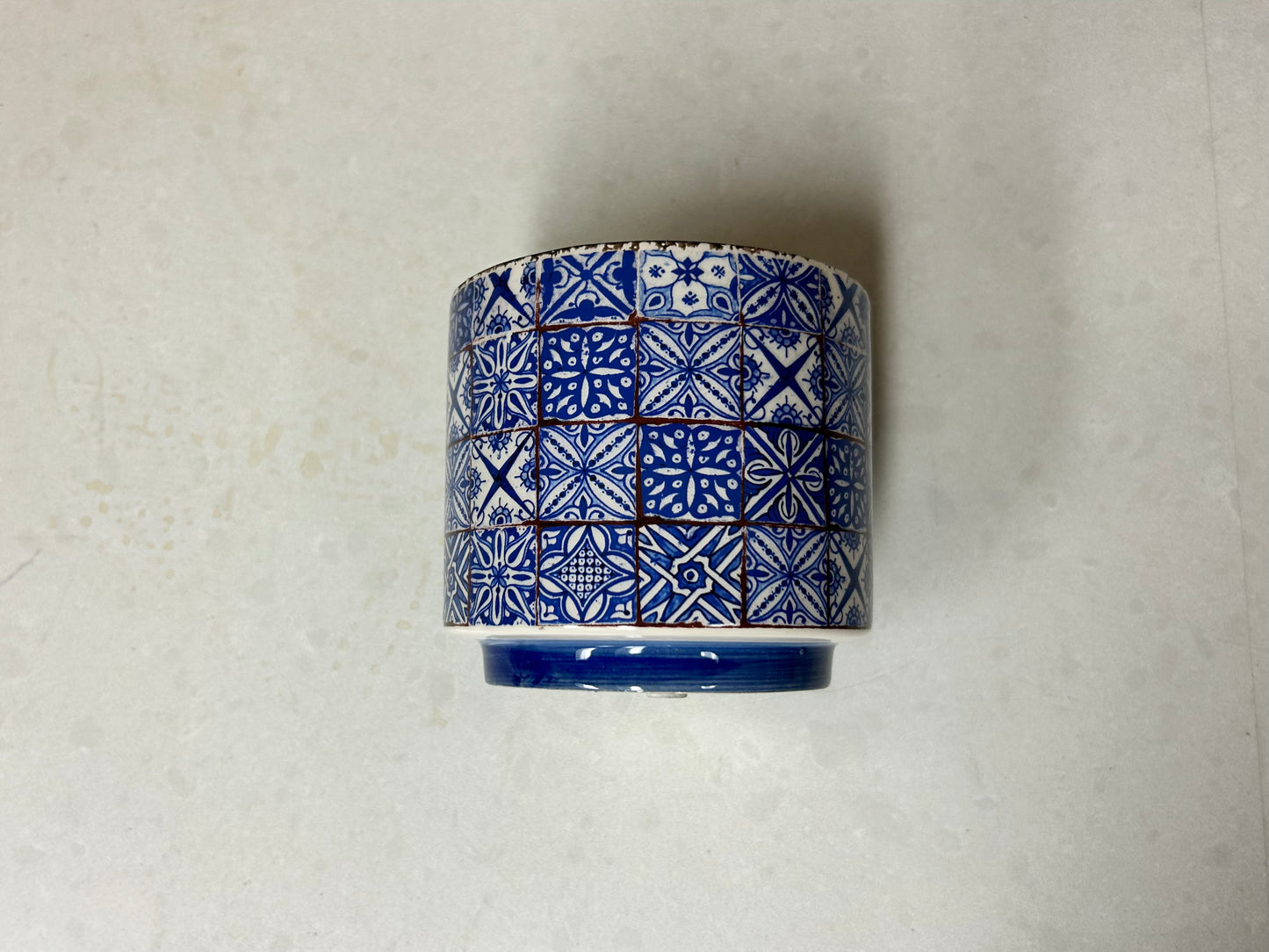 White and Blue Plant Pot